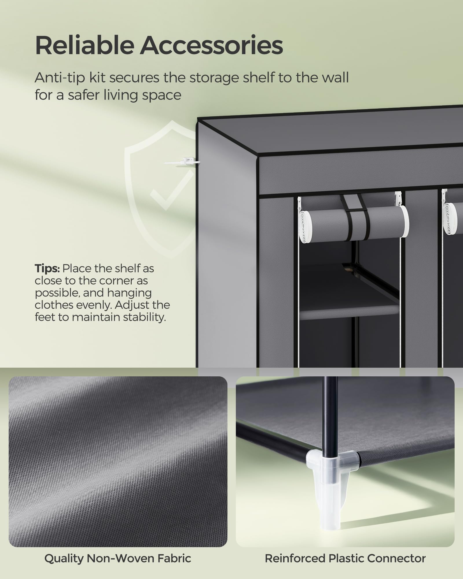 SONGMICS closet wardrobe non-woven fabric adds durable coverage.