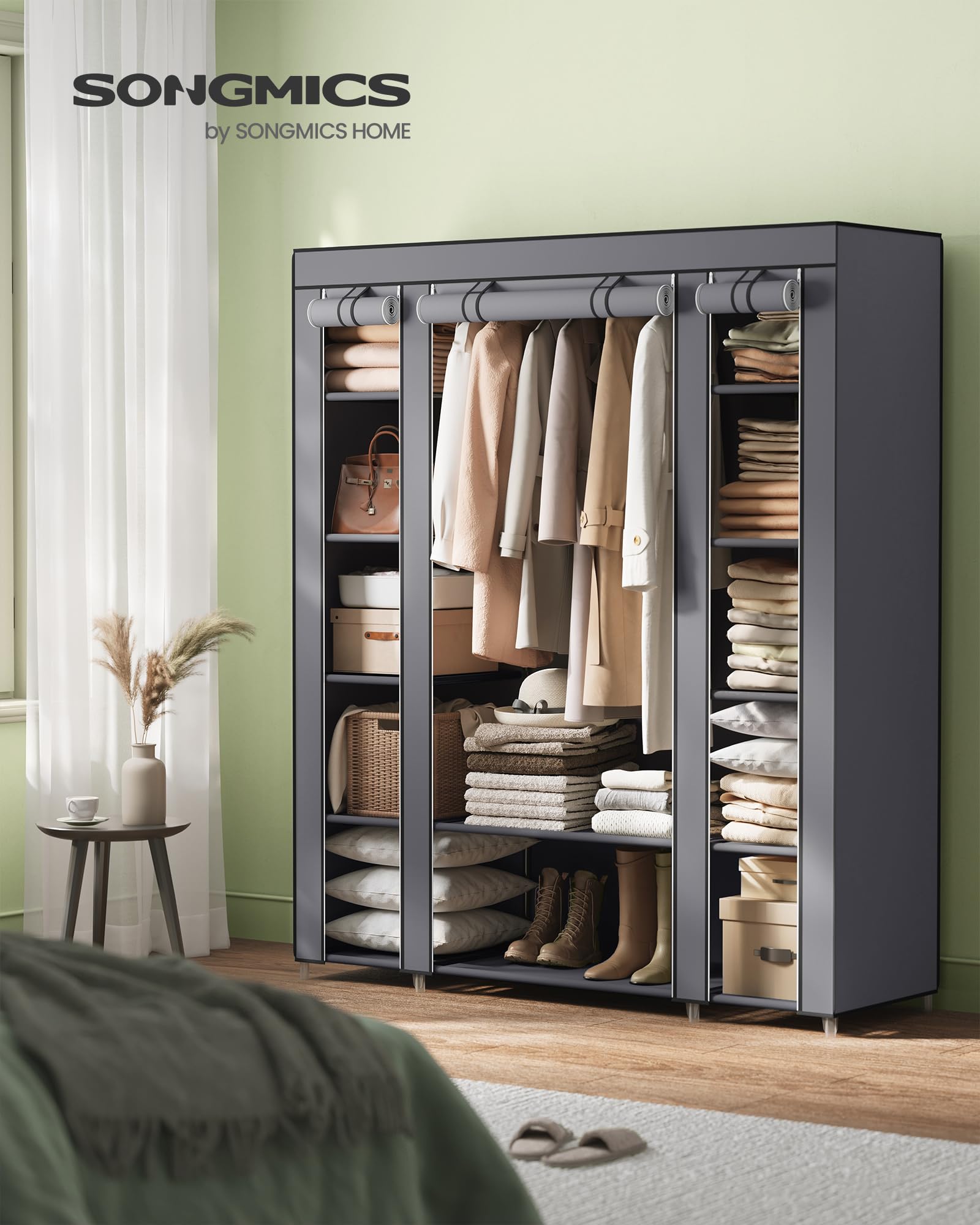 SONGMICS closet wardrobe open doors provide quick outfit access.