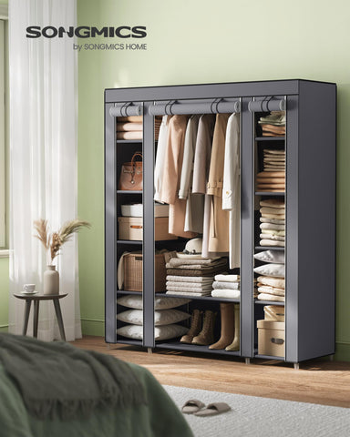SONGMICS closet wardrobe open doors provide quick outfit access.