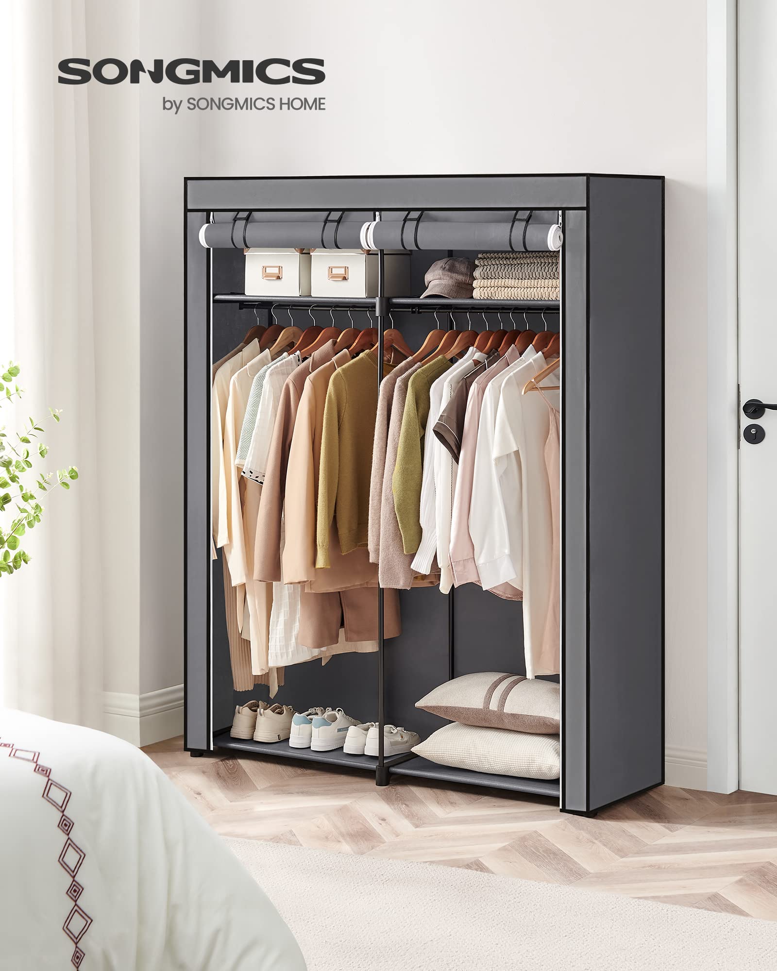 SONGMICS Closet Wardrobe spacious storage helps keep clothes neatly organized.