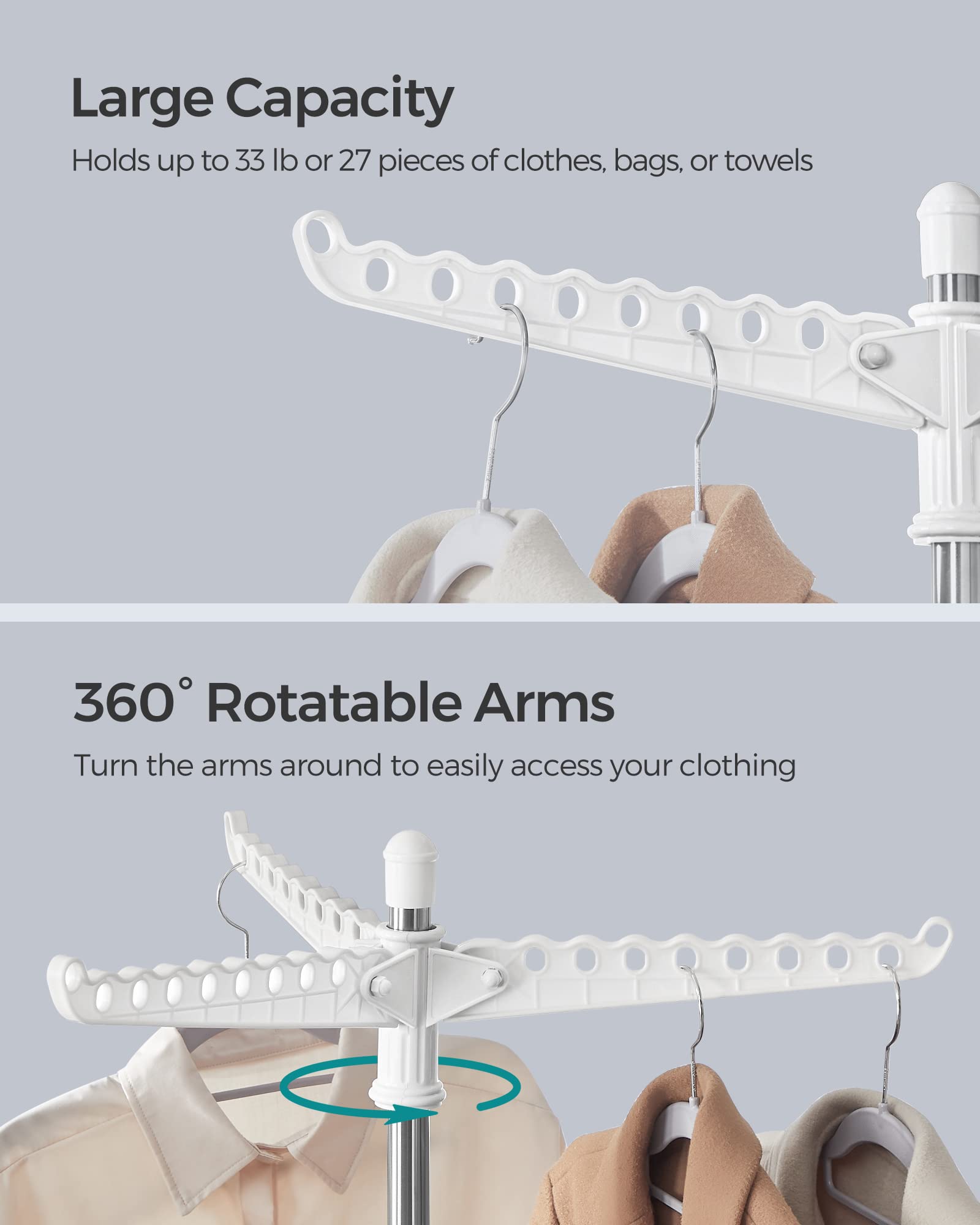 SONGMICS capacity holds up to 27 items with 33 lb max load.