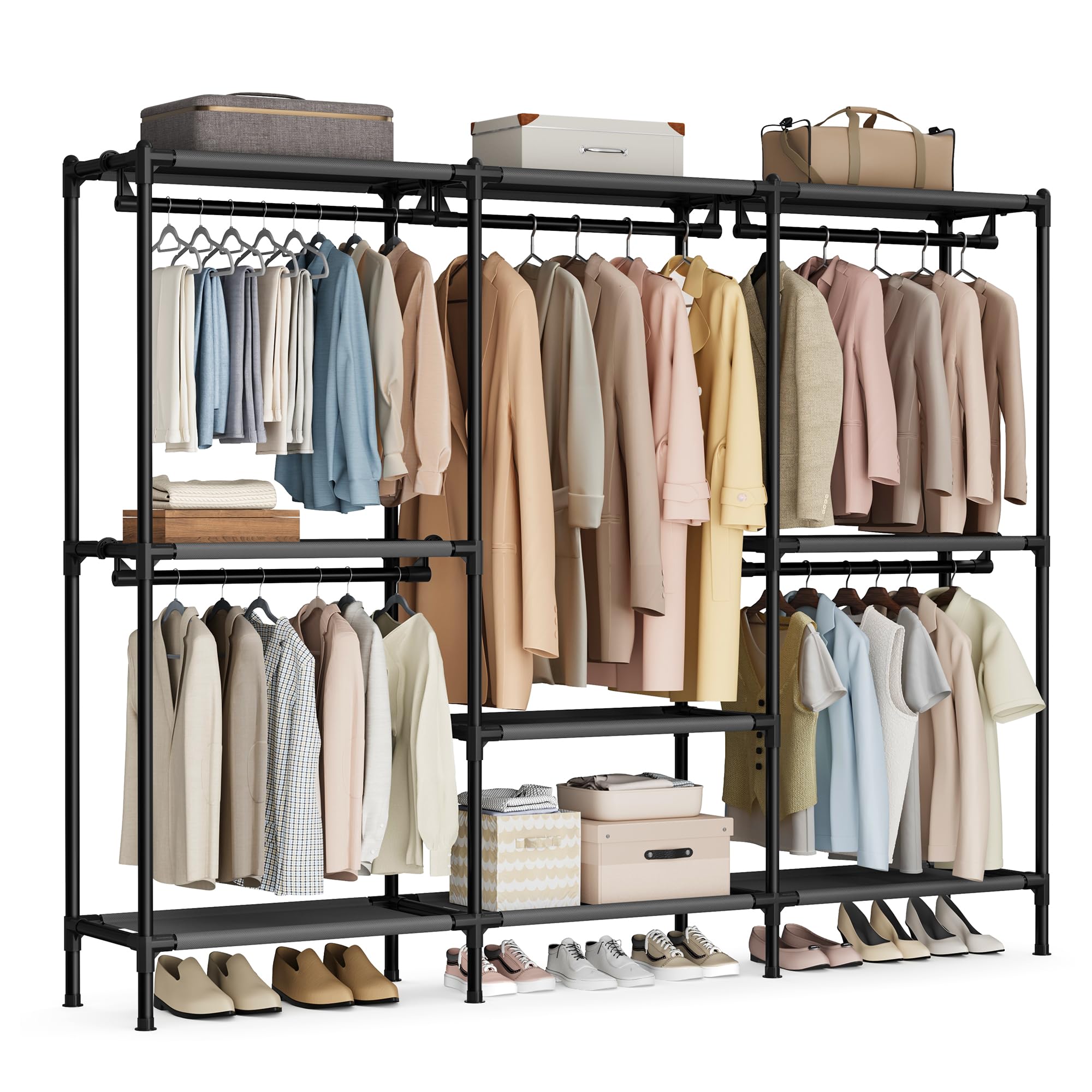 SongMICS clothes rack full assembly shows stable, ready-to-use hanging space.