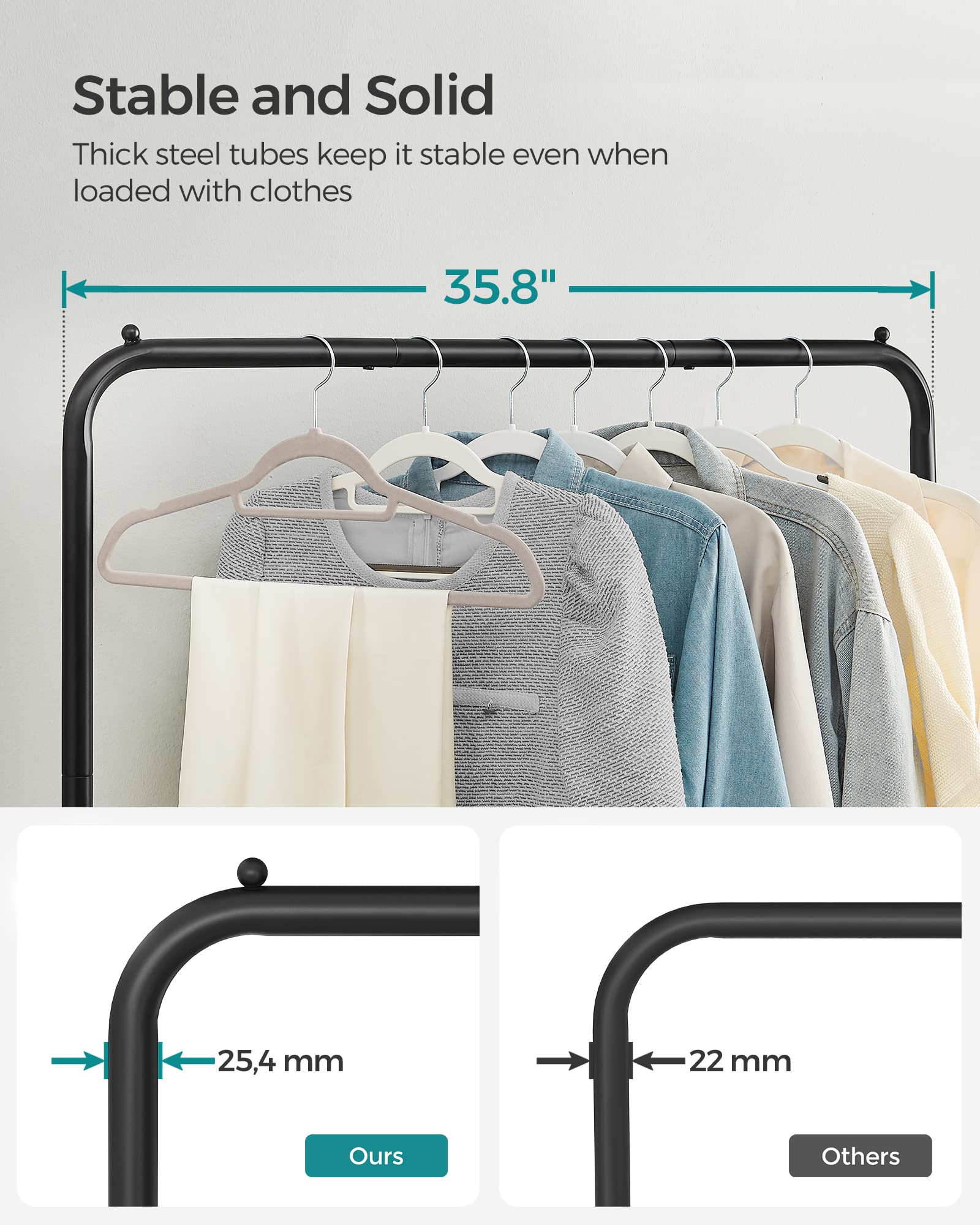 SONGMICS moves freely on four casters for easy room-to-room rearranging.