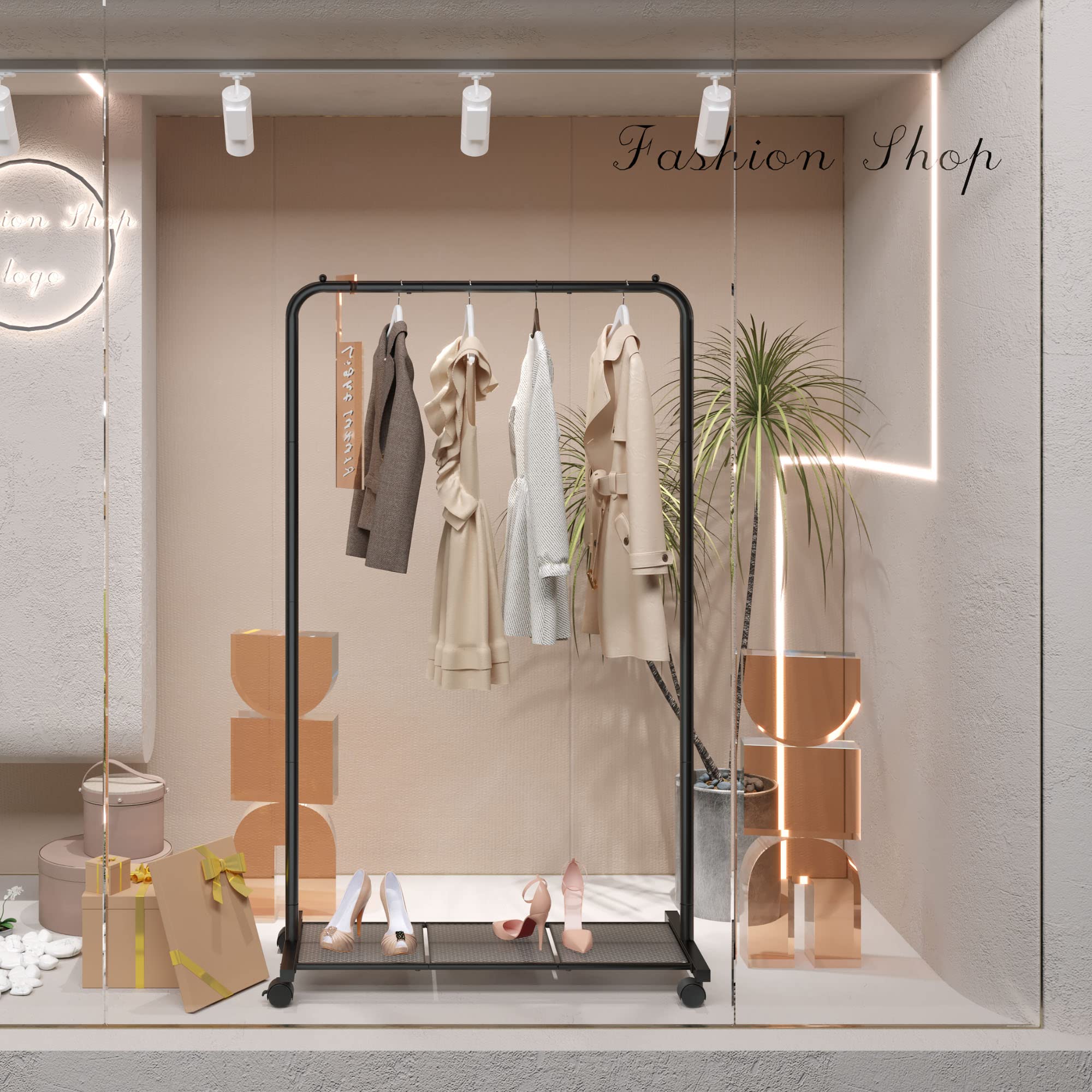 SONGMICS durable steel tubes provide long-lasting support for seasonal wardrobes.
