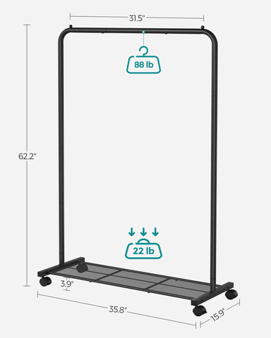 SONGMICS assembly-ready rack with labeled parts speeds up setup in small rooms.
