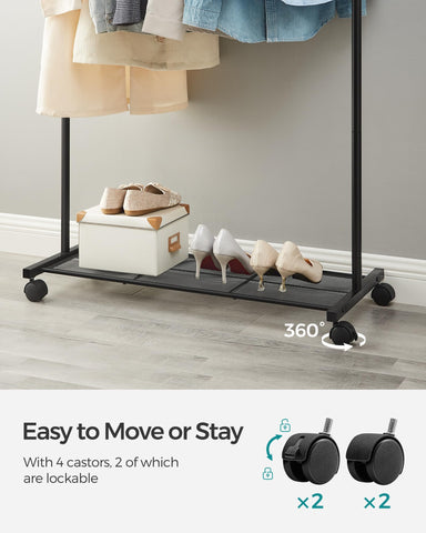 SONGMICS rack demonstrates load capacity up to 88 pounds for heavy garments.