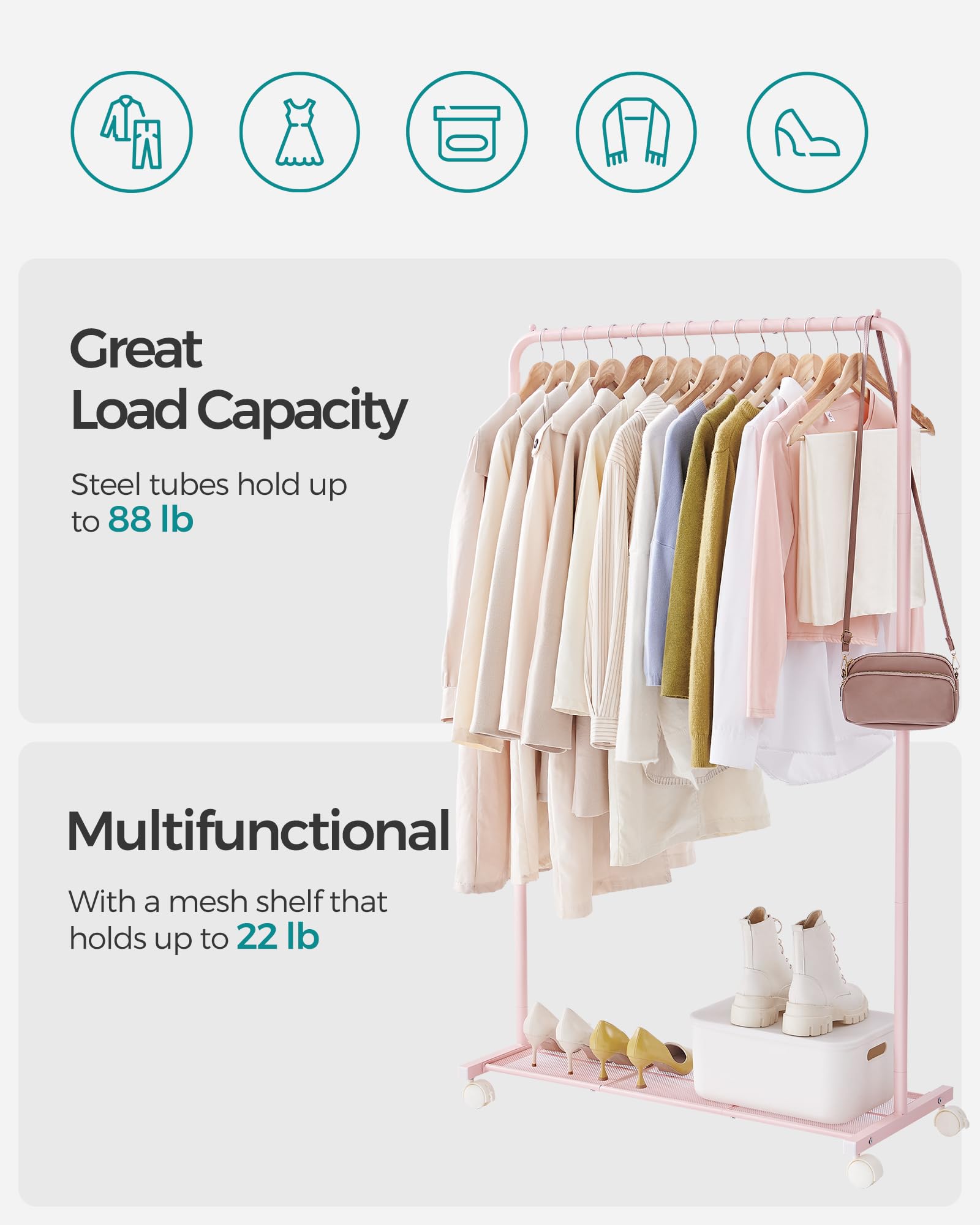 Dense mesh shelf on Songmics rack stores shoes and boxes neatly
