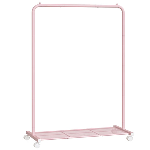 Songmics pink UHSR025P01 rack extends closet space with mobile convenience for hanging garments