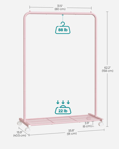 Pink finish on Songmics rack adds a contemporary touch to your space