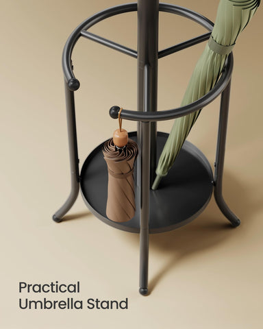 SONGMICS coat rack features ball-tipped hooks to protect fabrics.