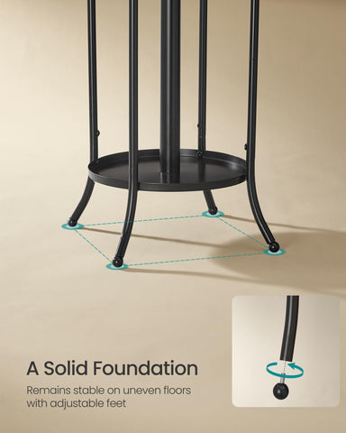 SONGMICS coat rack with adjustable feet stays level on uneven floors.