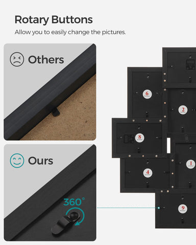 Songmics back features turn buttons for easy photo swaps.