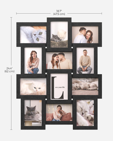 Close up of SONGMICS ink black collage frame with clear glass and beveled edge