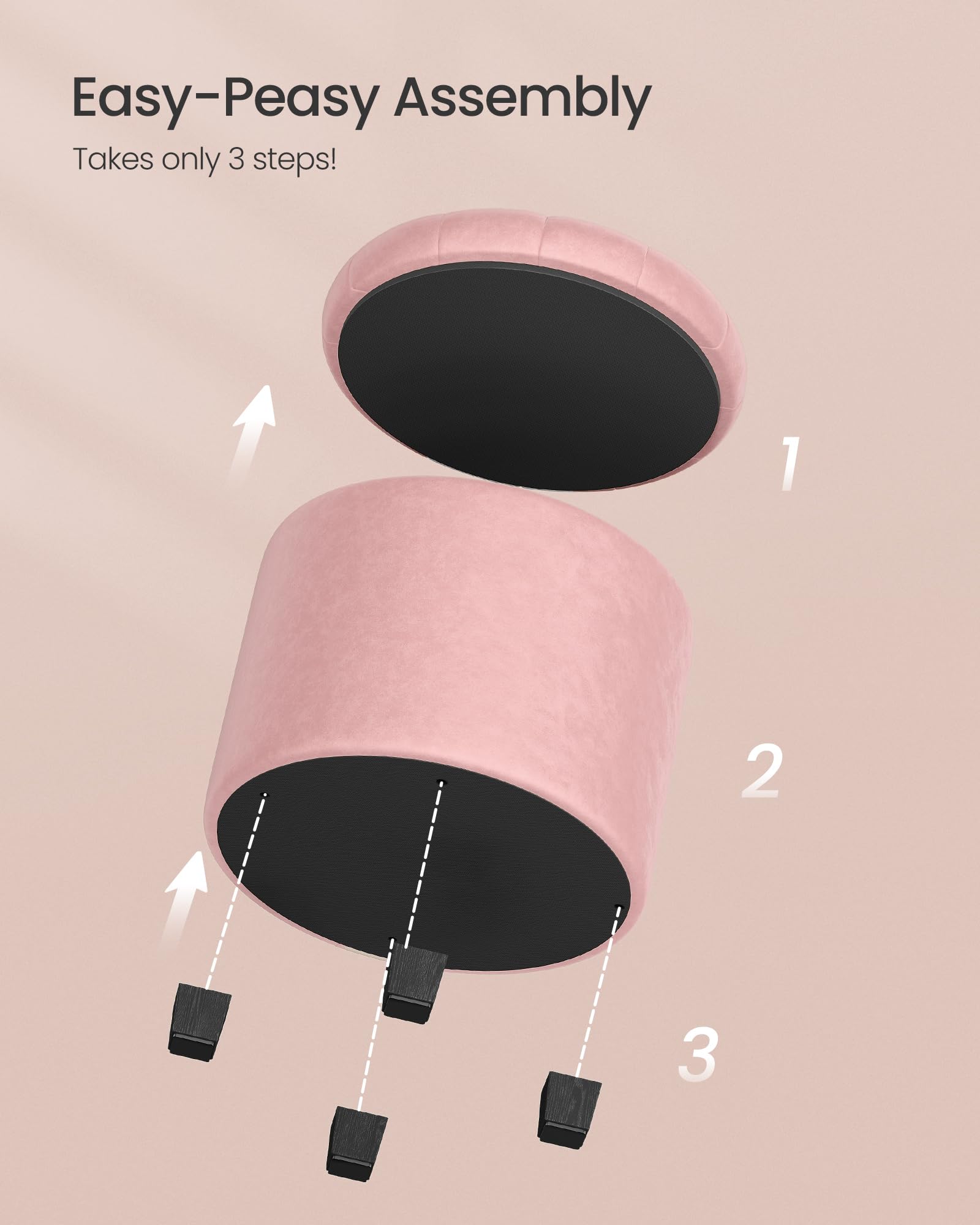 SongMICS compact pink round ottoman fits living room and entryways.
