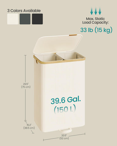 SONGMICS cream white hamper highlights spacious 39.6 gallon capacity.