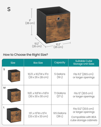 SONGMICS cubes fit cube storage units with 11.2-inch openings.