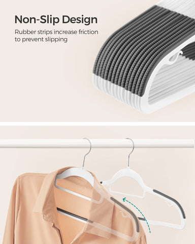 Curved ends prevent shoulder marks, preserving garment shape.