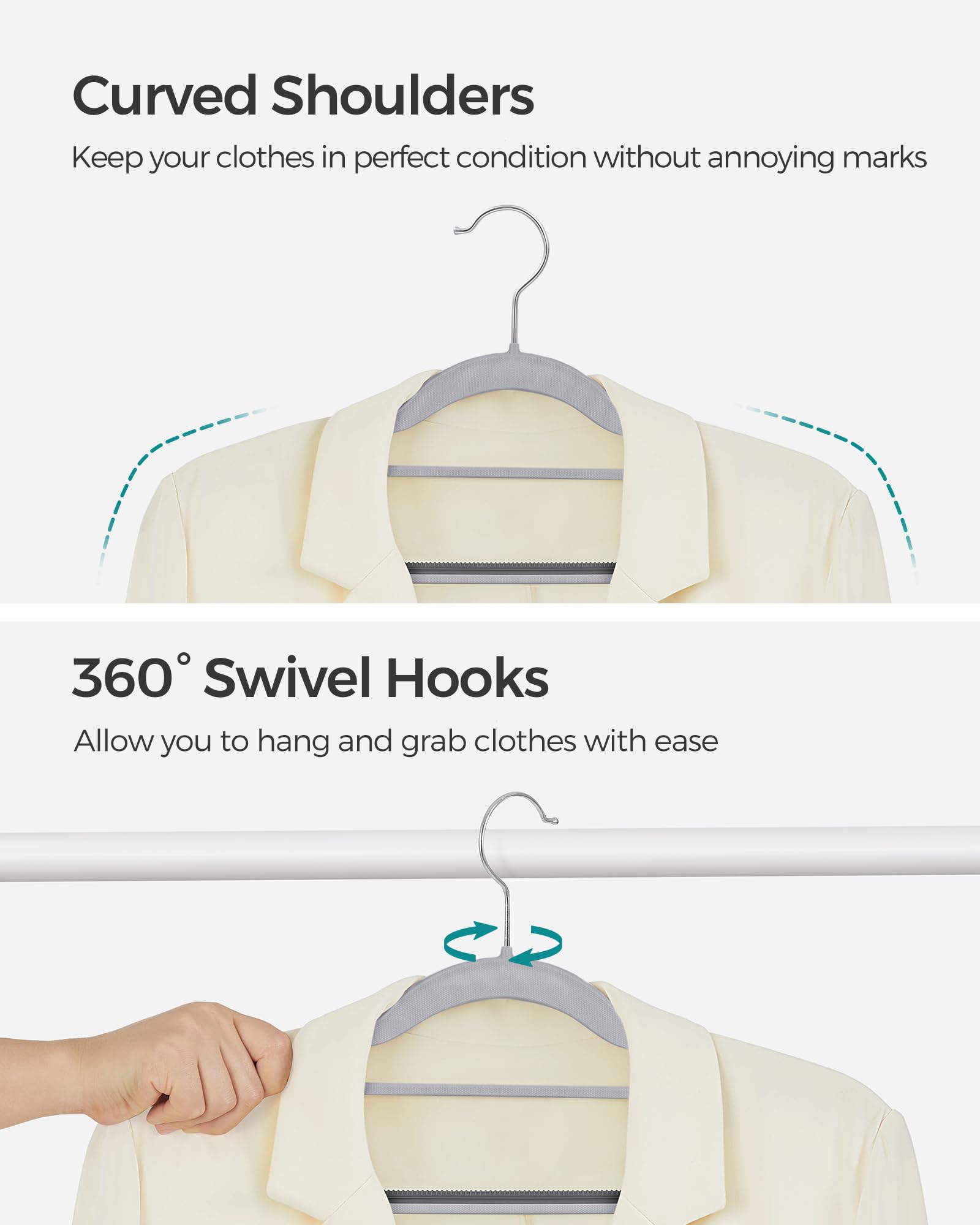 SONGMICS curved ends prevent shoulder marks on garments.