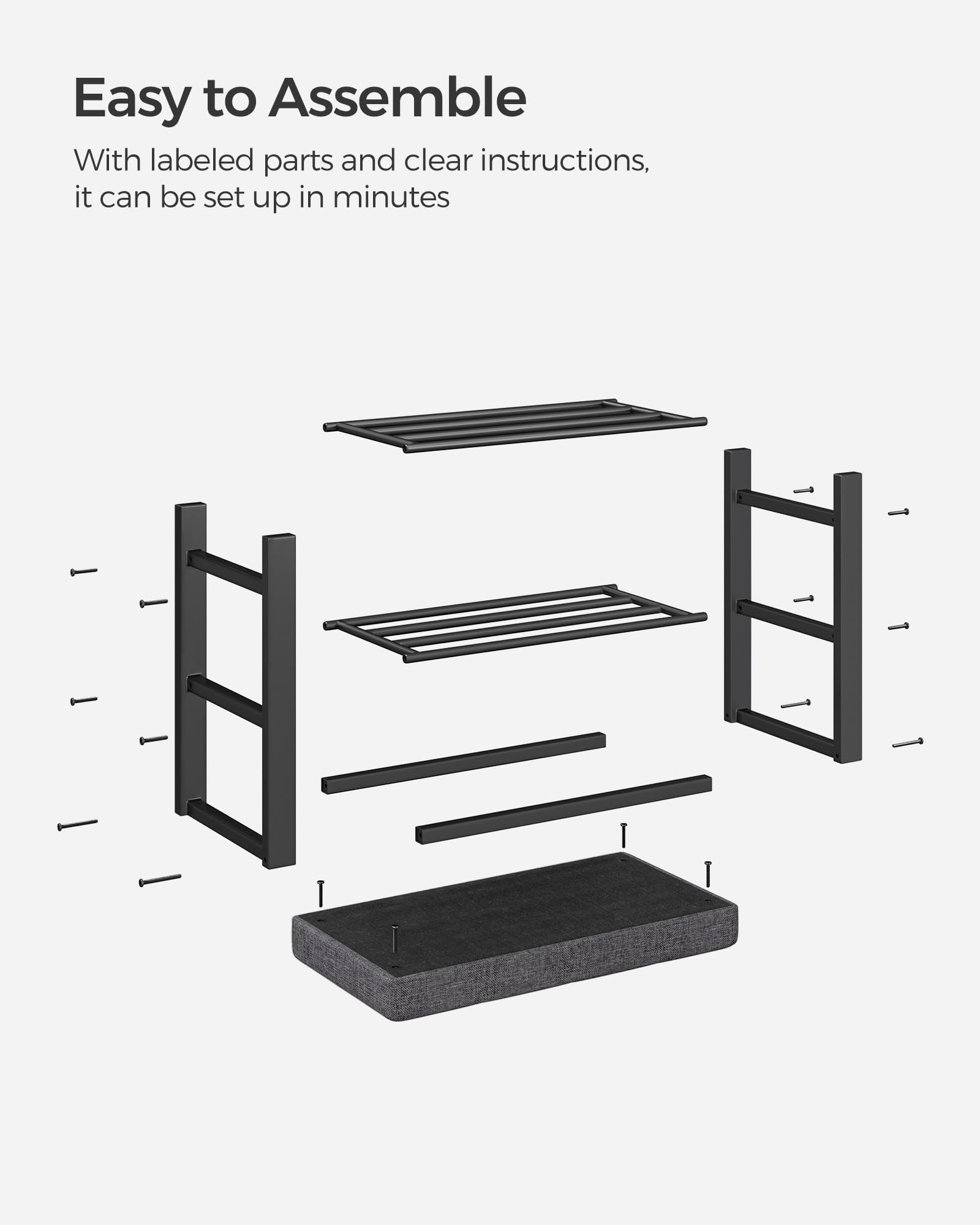 SONGMICS dark gray and ink black finish complements modern interiors.