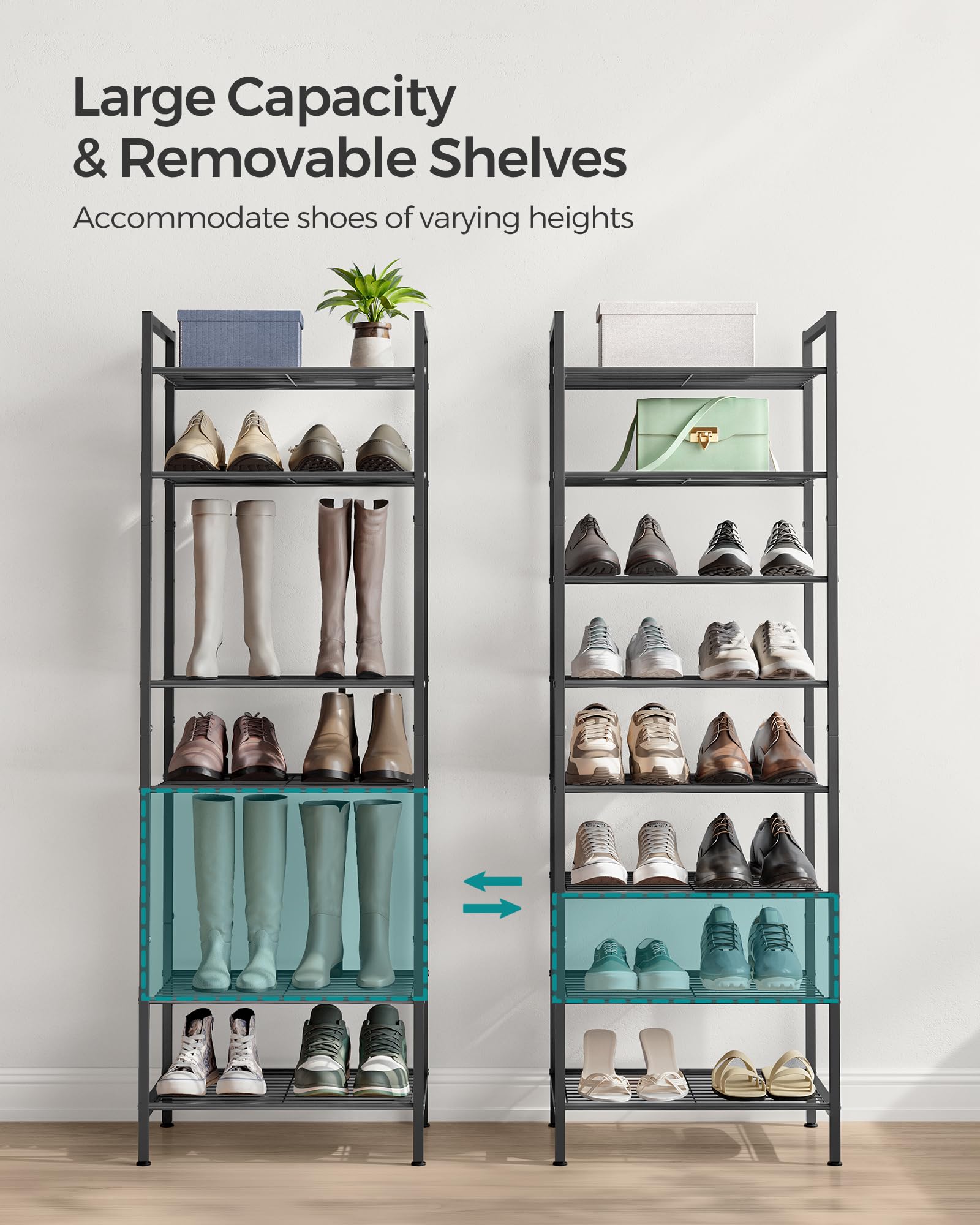 SongMICS dense-wire steel shelf in stacked tower configuration demonstrates versatility.