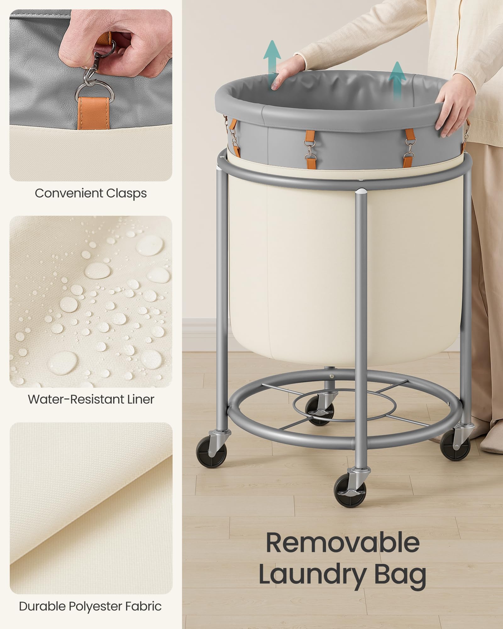 SONGMICS dove gray and cream white basket ideal for large loads and easy access.