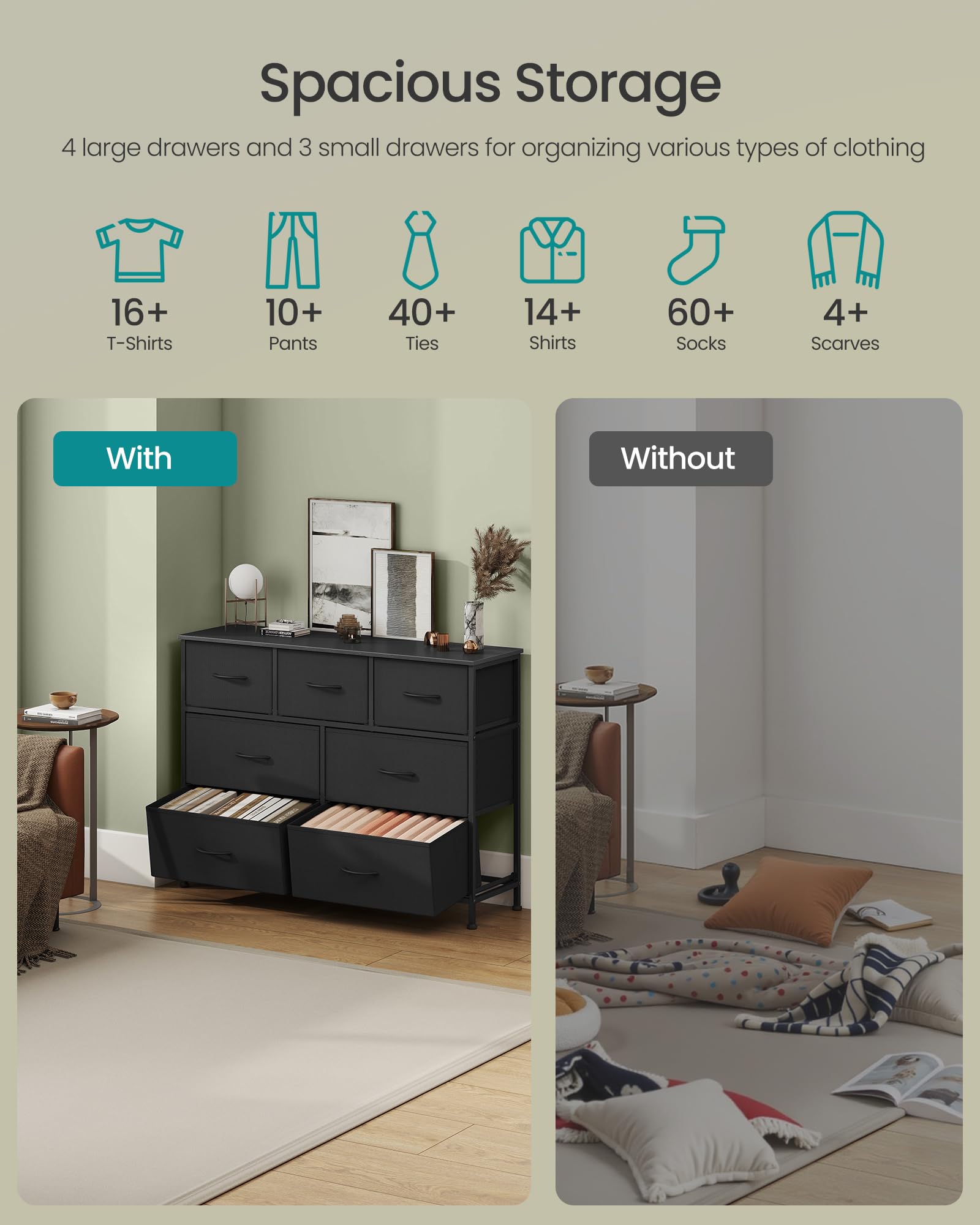 SONGMICS drawer system uses non-woven fabric for lightweight organization.