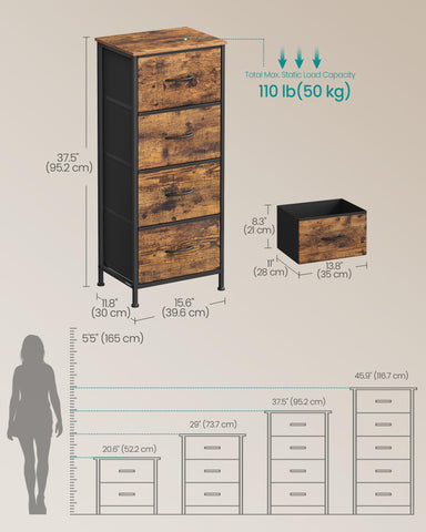 SONGMICS dresser anti-tip kit and adjustable feet improve stability.