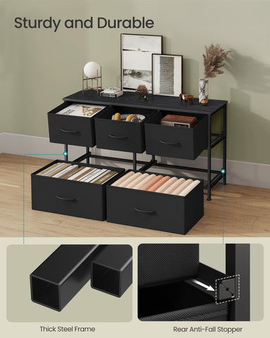 SONGMICS assembled dresser in room setup shows easy placement and versatile storage.
