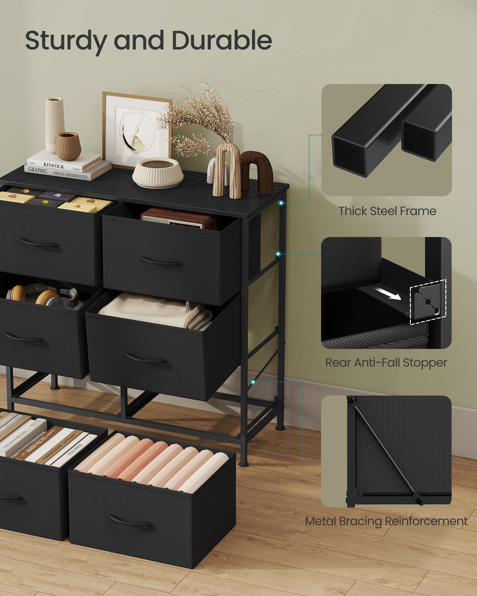 SONGMICS dresser ink black assembly tool included for quick setup.