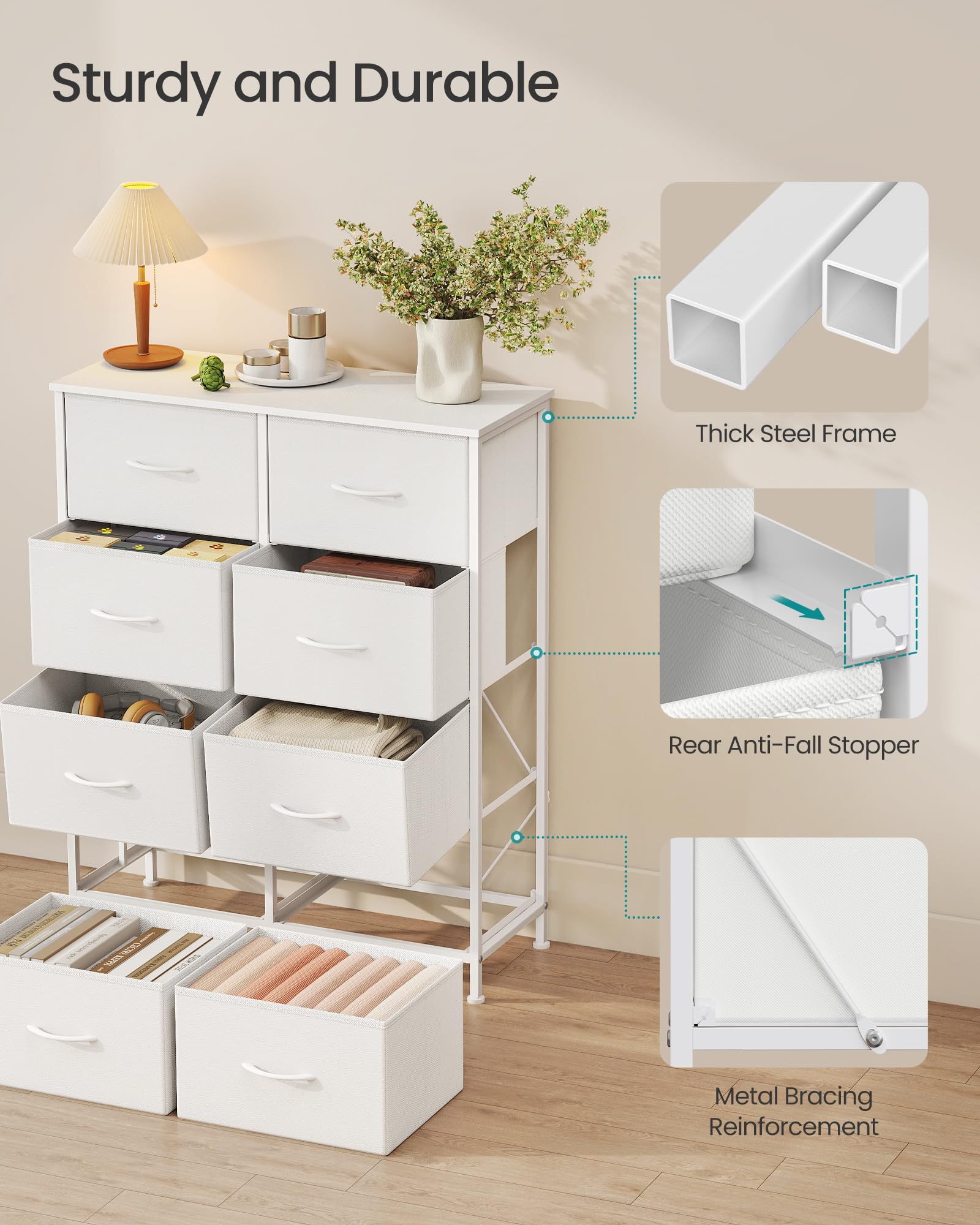 Versatile dresser for bedroom, entryway, or living room organization.