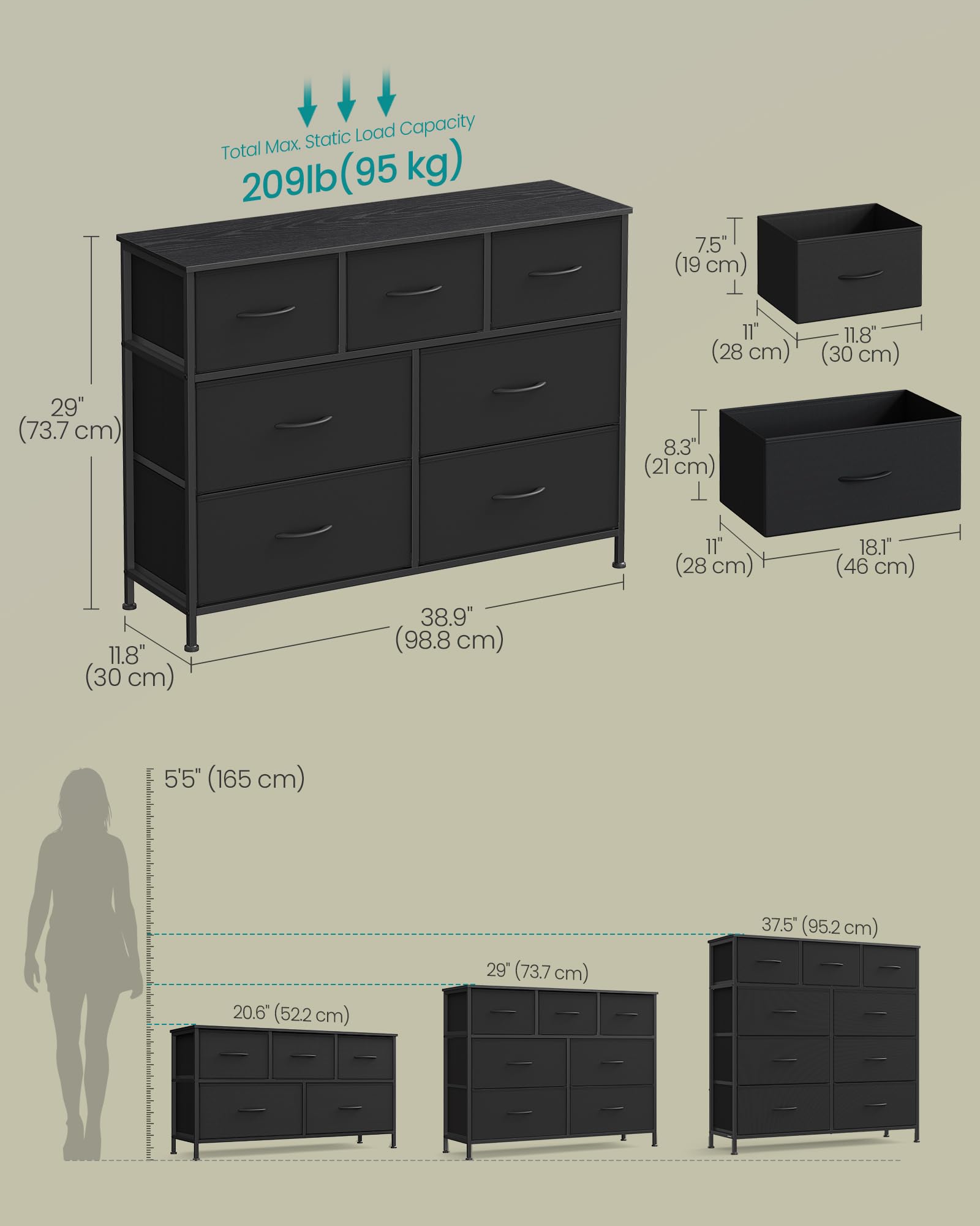 SONGMICS ebony black version complements dark interiors with sleek lines.