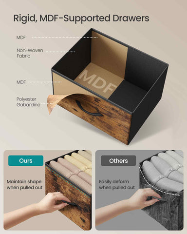 Open SONGMICS fabric drawer showing non-woven interior storage options
