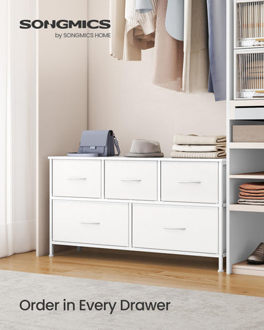 SONGMICS dresser fabric drawers provide hidden storage with five compartments