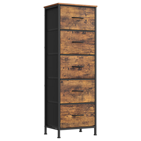SONGMICS dresser front view in rustic brown and ink black with sturdy steel frame