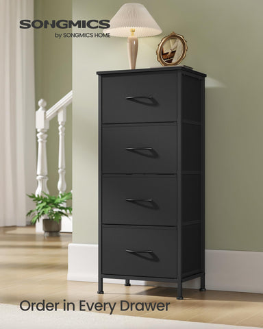 SONGMICS ink black drawers close-up demonstrates fabric storage and organized space.