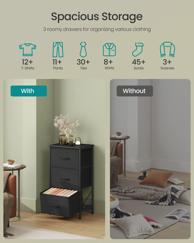 SONGMICS dresser ink-black front view highlights three-drawer configuration
