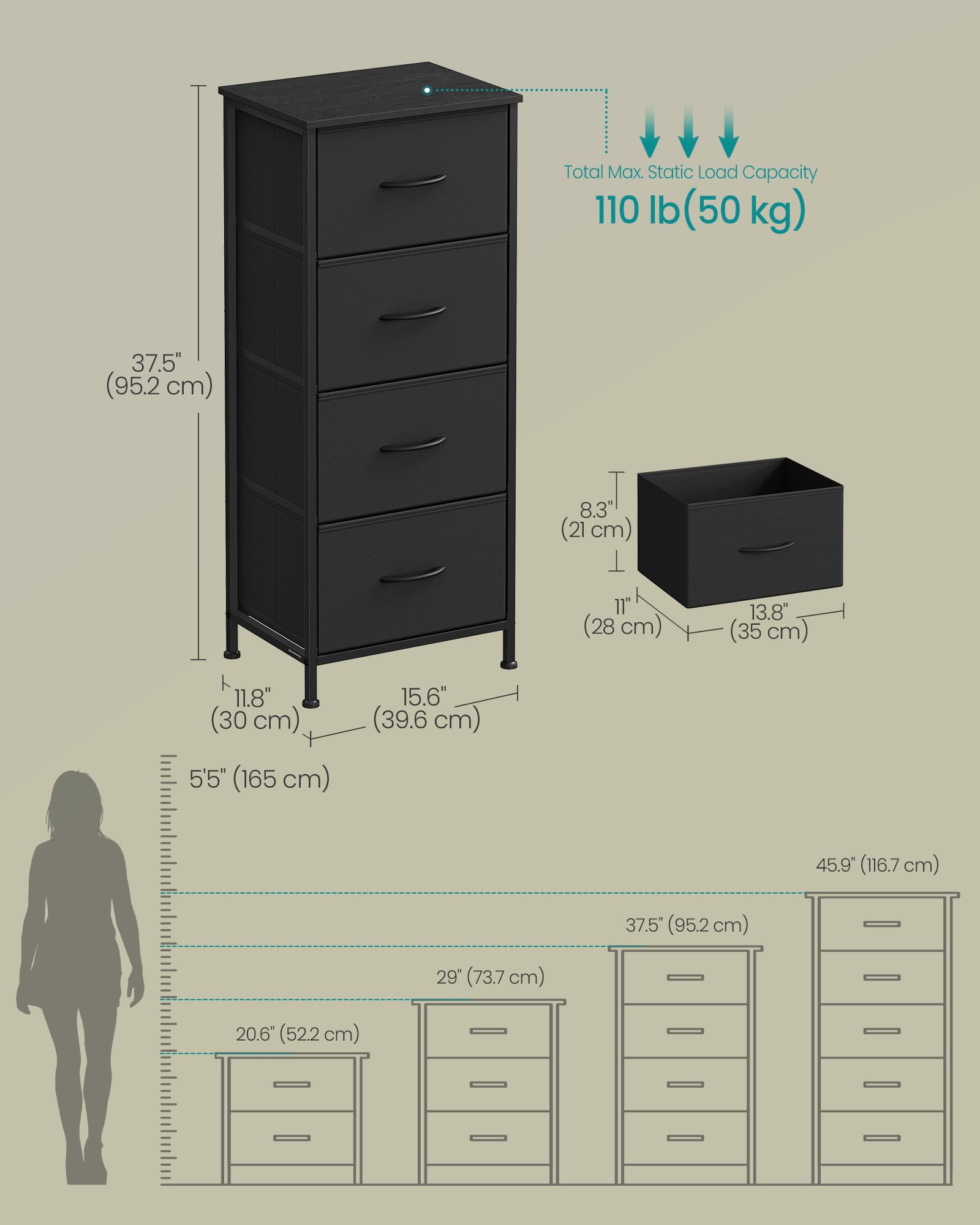 SONGMICS ink black in-room arrangement shows organized storage in modern spaces.