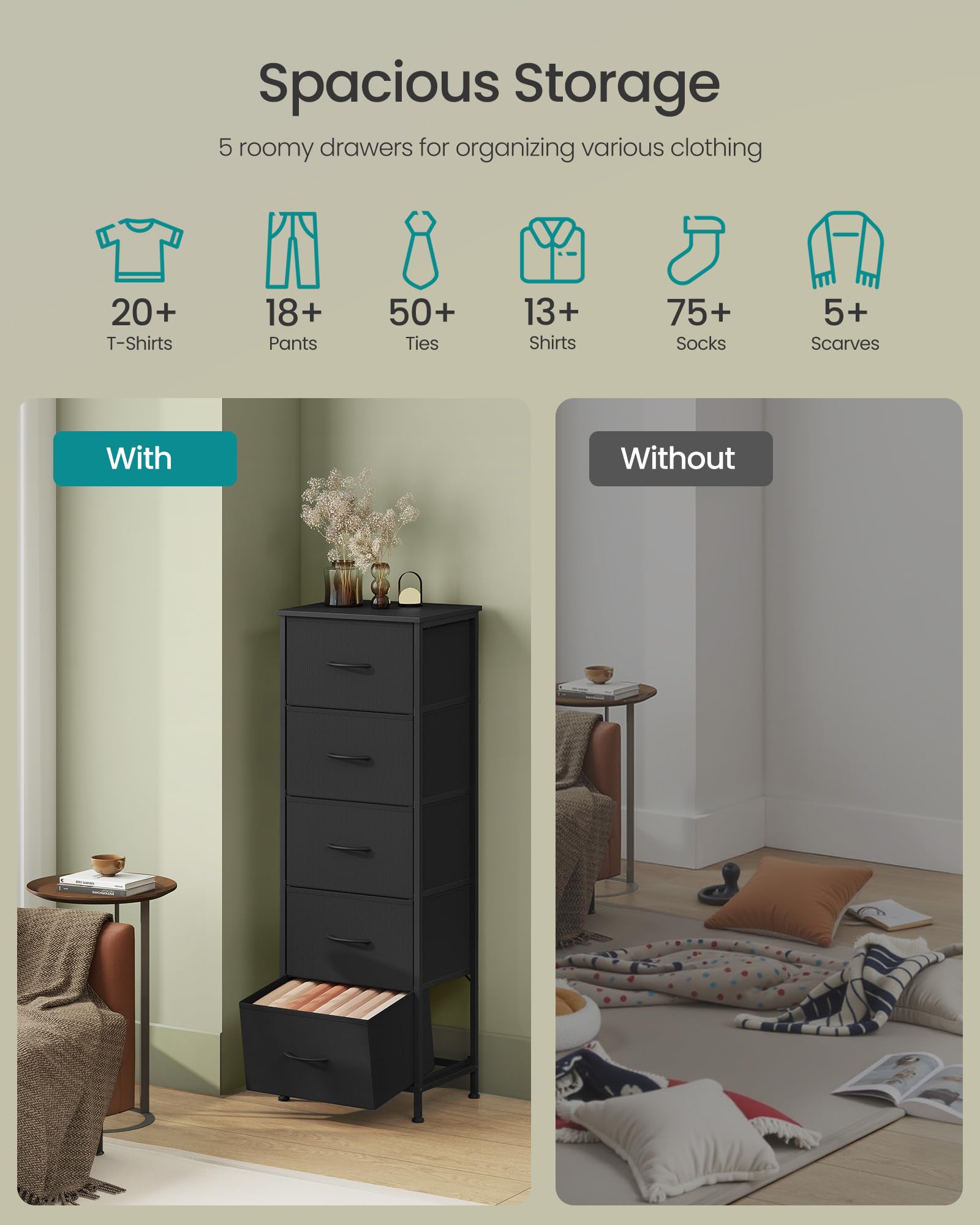 Songmics dresser steel frame and top for durable daily use