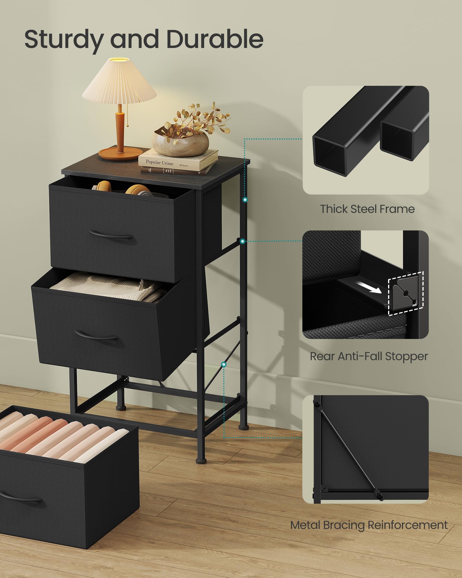 SONGMICS dresser ink-black storage drawer ready for organized items