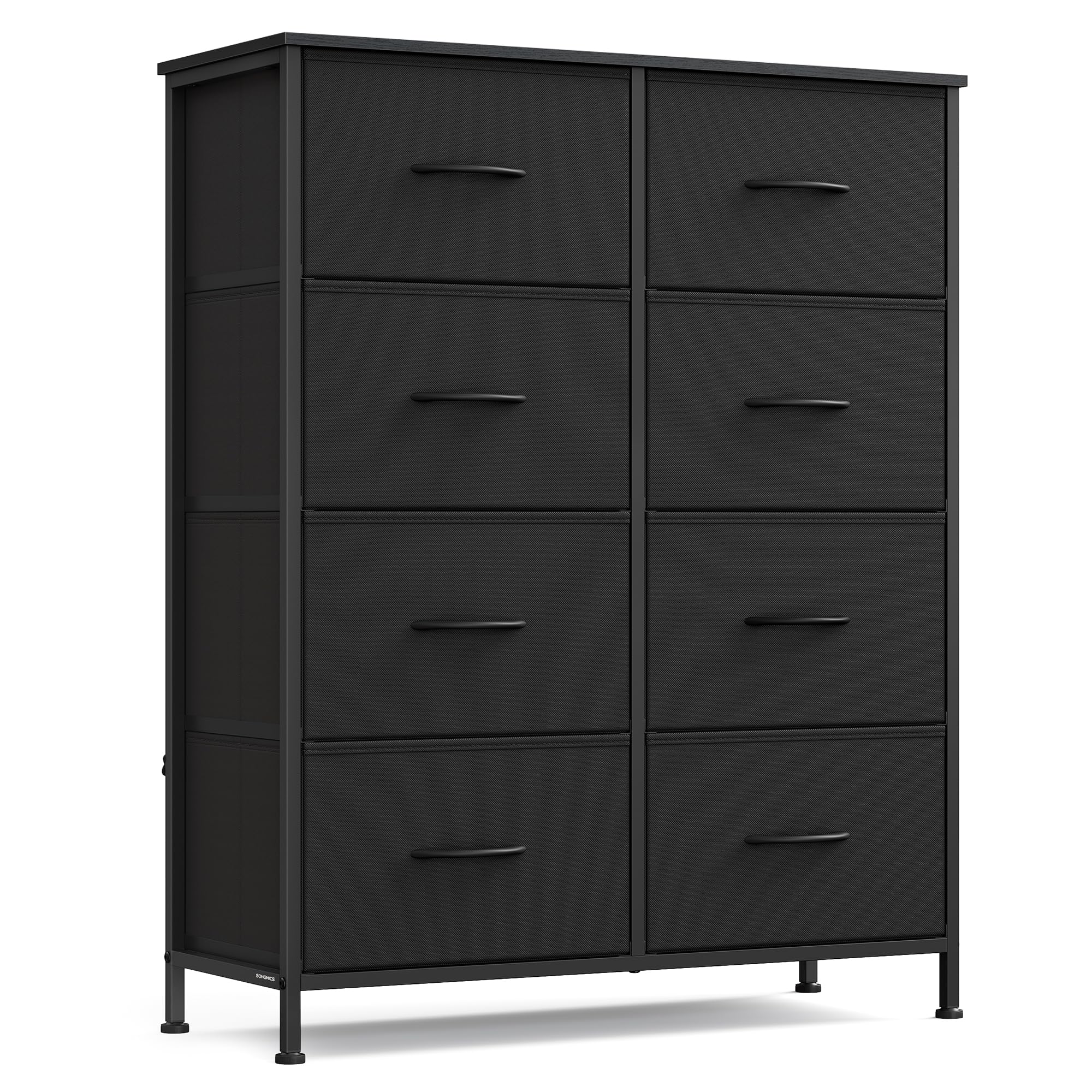 SongMics dresser top in ink black with lamp and decor, ideal bedside storage.