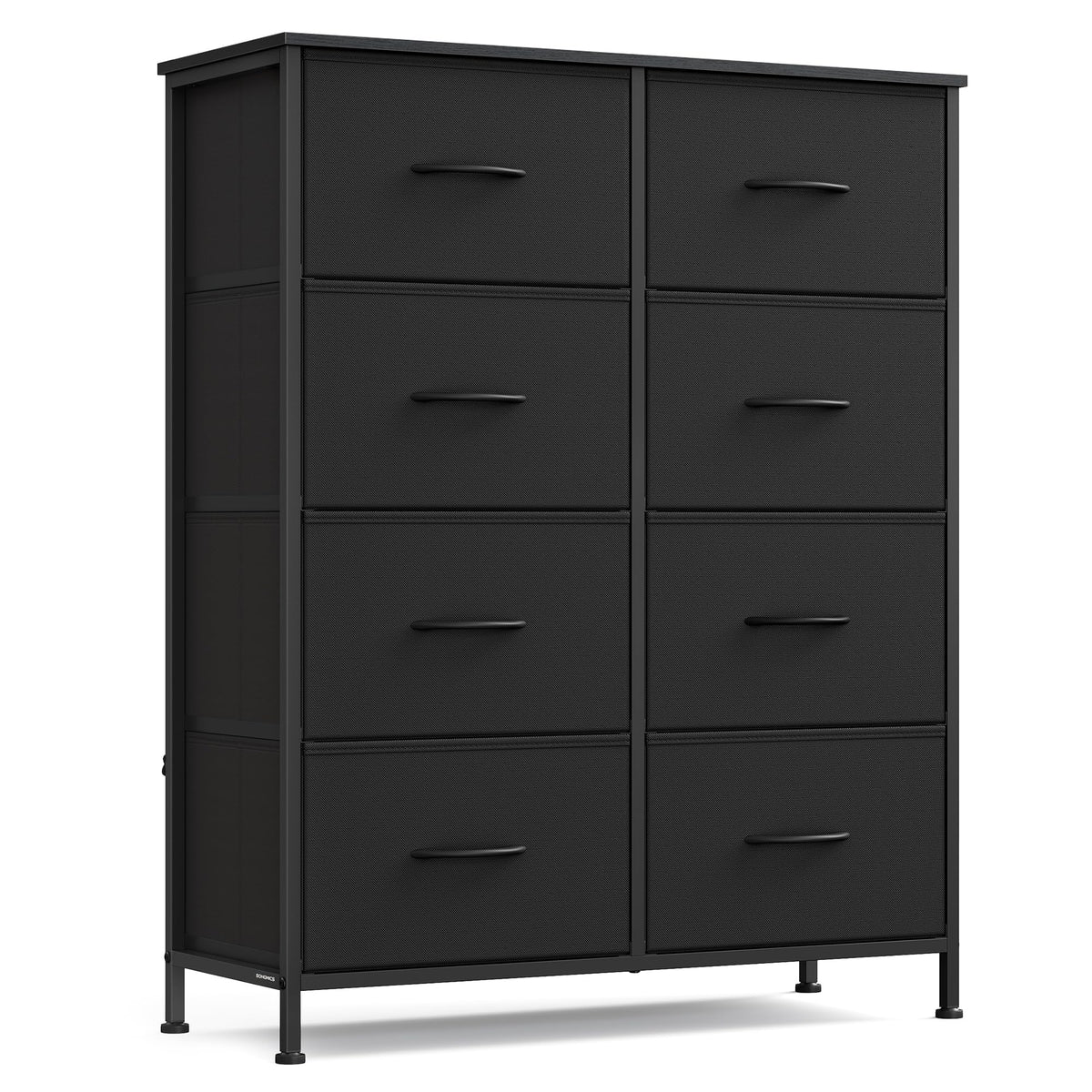 SongMics dresser top in ink black with lamp and decor, ideal bedside storage.
