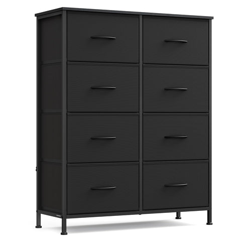 SongMics dresser top in ink black with lamp and decor, ideal bedside storage.