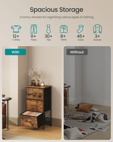 SONGMICS dresser features an MDF top and durable construction for a stable surface