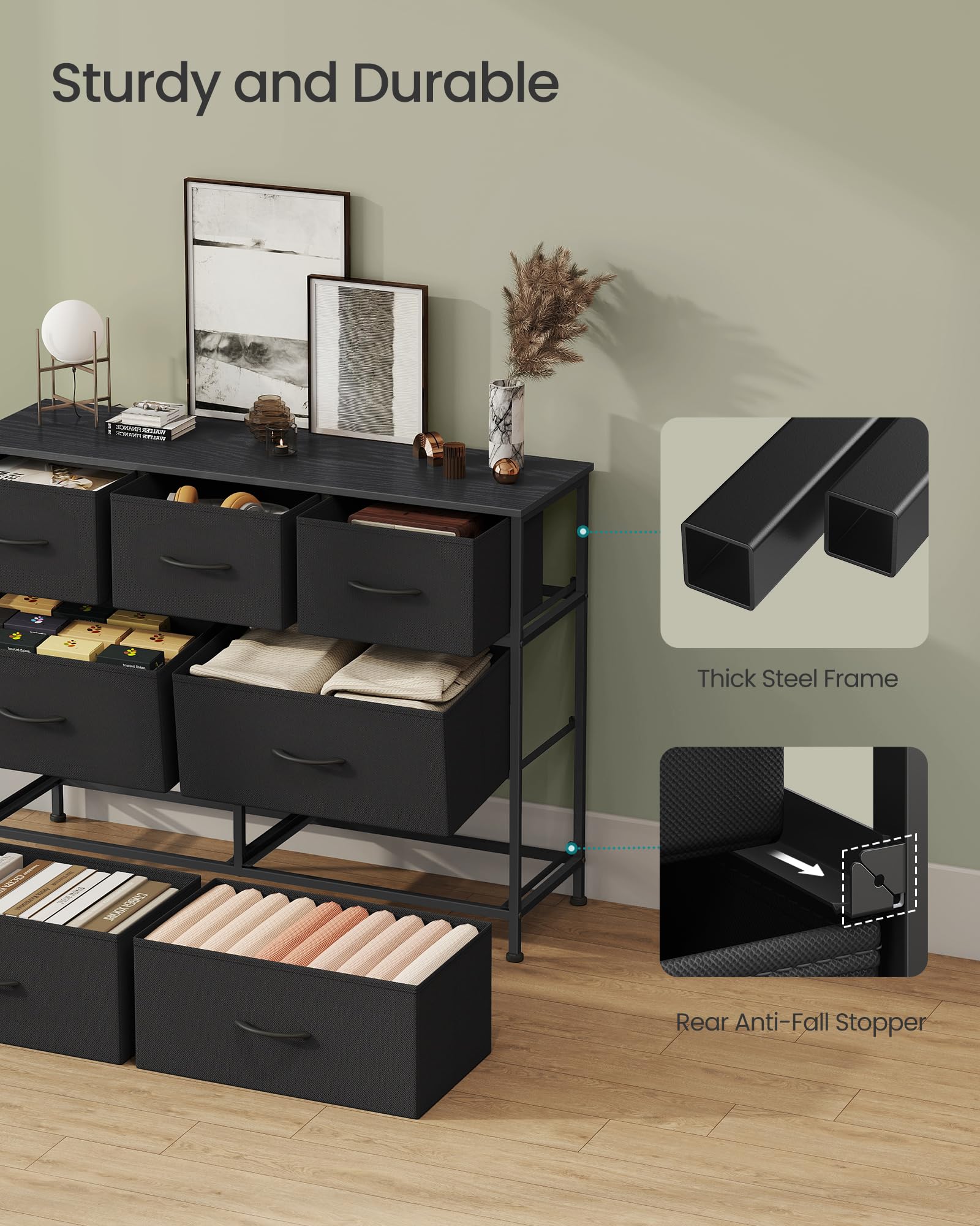 SONGMICS seven-drawer unit keeps clothes and accessories organized.