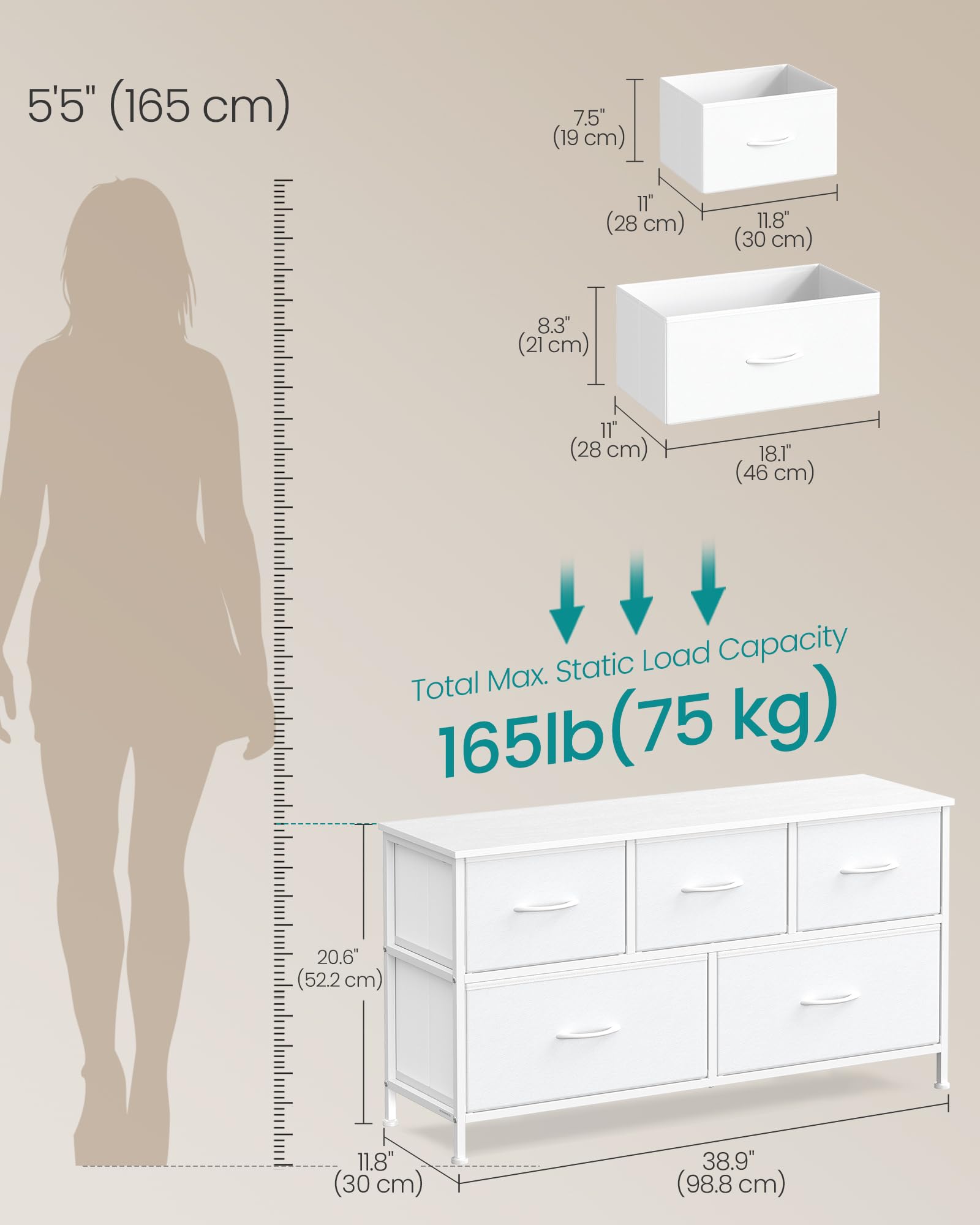SONGMICS dresser small drawers hold up to 11 lb each