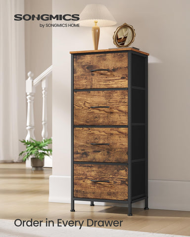 SONGMICS dresser steel frame close-up highlights sturdy, durable storage.