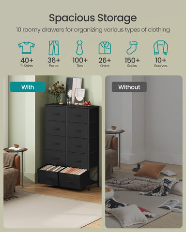 Songmics dresser steel frame provides durable support for busy spaces.