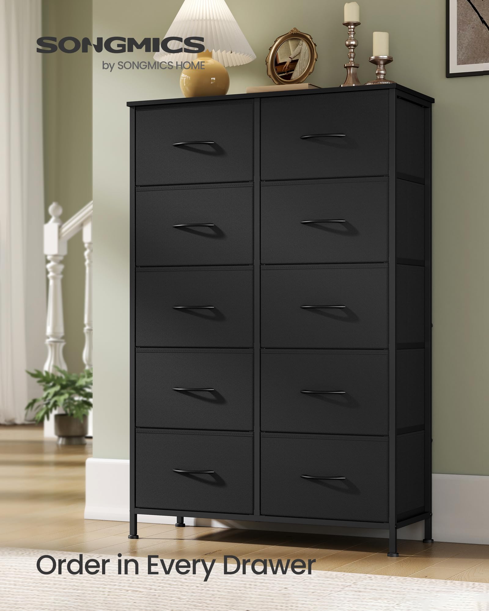 Songmics dresser ten-drawers offer hidden storage for personal items.
