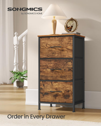 SONGMICS dresser with three non-woven drawers to hide clutter and keep spaces tidy
