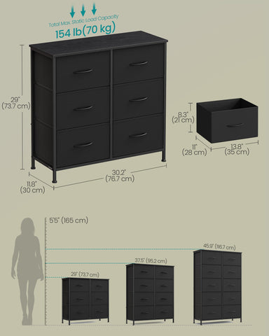 SONGMICS dresser ink black in-use as TV stand for media setup.